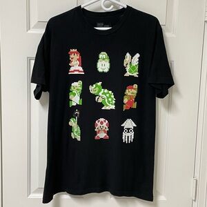 Super Mario Bros. Retro Pixel Characters Black T-Shirt
